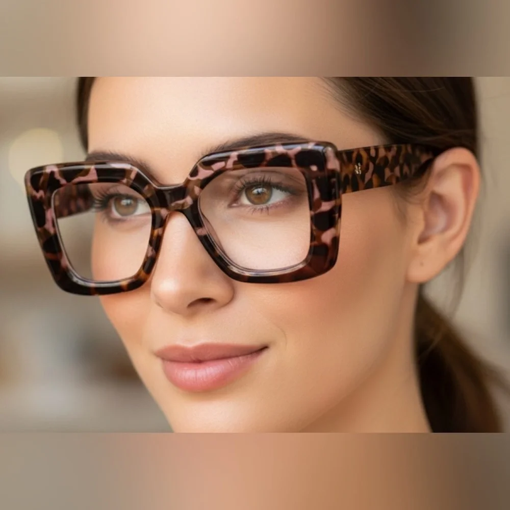 ✨NEW Pink Accents Leopard Print Square Frame Glasses